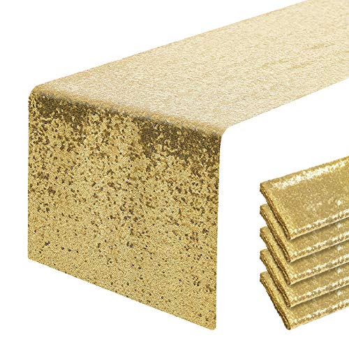 Pufogu 12 x 72 inches Gold Sequin Table Runner, 2 Packs - color: Gold
