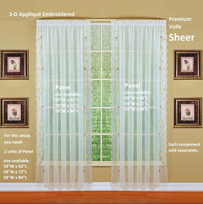 Today's Curtain,Vineyard 3-D Appliqué,Panel 72", Ecru, 59" W x 72" L - color: Ecru, size: 59"W x 72"L (Pack of 1)