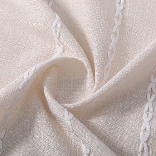 RoomTalks Boho Curtains for Bedroom Living Room 63 Inch Length Freanch Country Modern Farmhouse Window Curtain Panels Embroidery Striped Bohemian Tassel Draperies (63’’L x 52’’W, Beige) - color: Beige, size: 52"W x 63"L (Pack of 2)