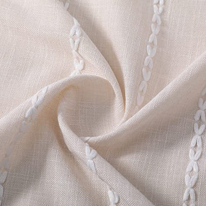 RoomTalks Boho Curtains for Bedroom Living Room 63 Inch Length Freanch Country Modern Farmhouse Window Curtain Panels Embroidery Striped Bohemian Tassel Draperies (63’’L x 52’’W, Beige) - color: Beige, size: 52"W x 63"L (Pack of 2)