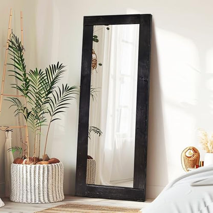 65x24in Full Length Mirror, Solid Wood Convex Frame, Black - color: Black-convex Frame, size: 65"L x 24"W
