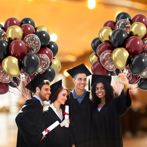 60pcs Black Burgundy and Gold Balloons 12inch with Confetti Balloons - color: Black Red Gold