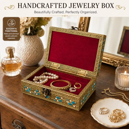 ETROVES 6 inch Jewelry Box - Handmade Portable Treasure Organiser Keepsake - color: Peacock
