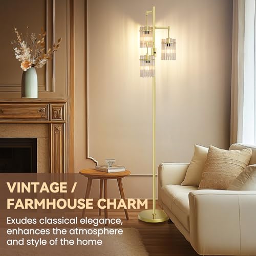 Crystal Gold Glass Tree Floor Lamp for Living Room for Farmhouse Industrial - size: 66 inch Tall Gold