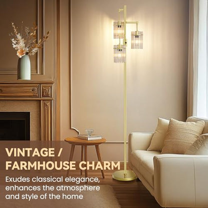 Crystal Gold Glass Tree Floor Lamp for Living Room for Farmhouse Industrial - size: 66 inch Tall Gold