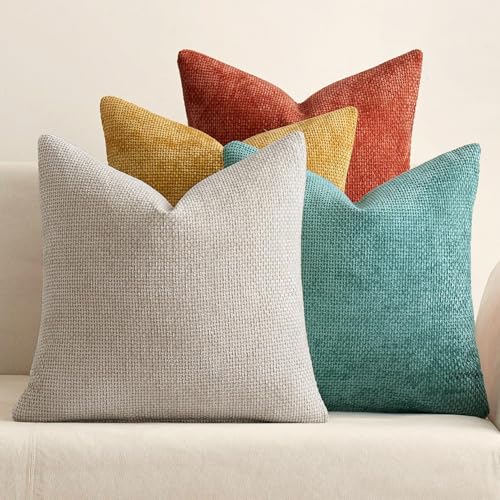 MIULEE Decorative Chenille Fall Pillow Covers Orange Teal 18x18 Pack of 4 - color: Orange Teal, size: 18" x 18" (Pack of 4)