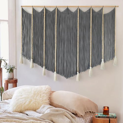 Jakalin Macrame Wall Hanging Grey Woven Yarn Large Boho Wall Art 57" x 43" - color: Grey