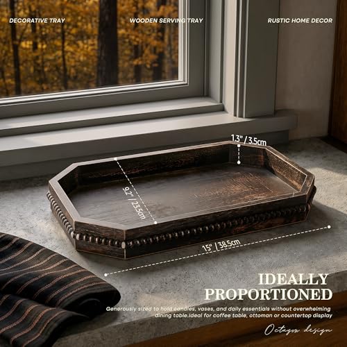 EOSAHR Pine Wood Decorative Tray: Serving Tray for Kitchen Counter,OldBlack - color: Distressed Black