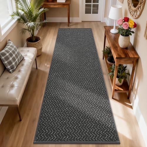 COSY HOMEER Dirt Trapper Door Mat 17"x71" Non Slip Washable Dark Grey - color: Dark Grey, size: 17" x 71"