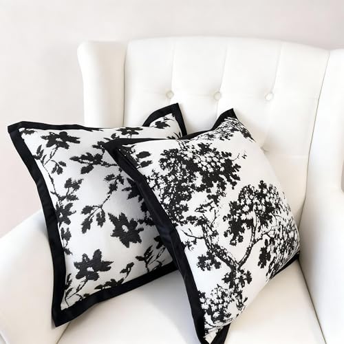 Maple Leaf Plant Pillow Cover for Couch Modern Cream Style Pillow Covers Snow Neil Courtyard Living Room Home Pillow Cover for Living Room Sofa Bed,2-Pack Set (Black, 18 * 18 inch) - color: Leaf+branch Black