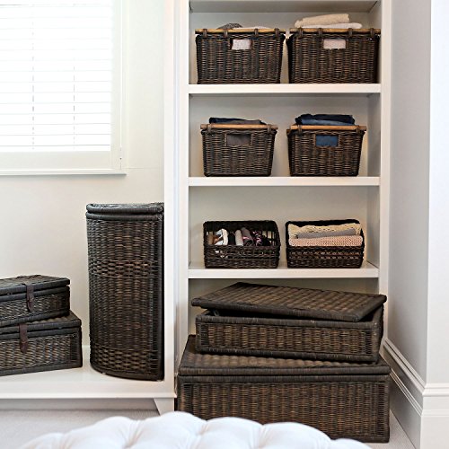 The Basket Lady Pole Handle Wicker Storage Basket, M, Walnut Brown - color: Antique Walnut Brown, size: Medium