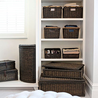 The Basket Lady Pole Handle Wicker Storage Basket, M, Walnut Brown - color: Antique Walnut Brown, size: Medium