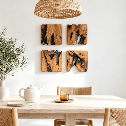 BOTALEGRE 4-Piece Cedar Wood Wall Art Set, Rustic Abstract Home Decor