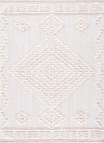 Hauteloom Thackeray Farmhouse Living Room Bedroom Modern Moroccan Medallion Runner Rug - Soft Shaggy High Low Carpet - High Pile - Bohemian, Boho - White, Beige, Cream - 2'7" x 7'3" - color: Cream / Rosales, size: 2'8" x 7'3" (Runner)