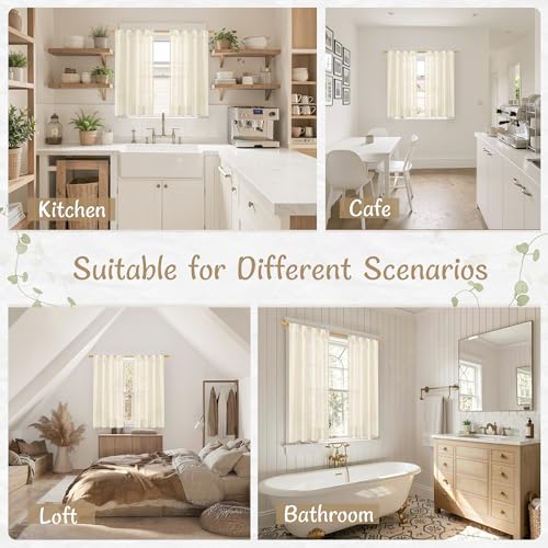 LAMIT 24 Inch Length Short Linen Cafe Curtains 2 Panels Set, Linen - color: Linen, size: 25"W x 24"L (Pack of 2)