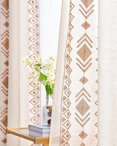 Boho Curtains 2 Panels for Living Room Geometric Patterned 84 Inch - color: Geometric-beige, size: 52"W x 84"L (Pack of 2)