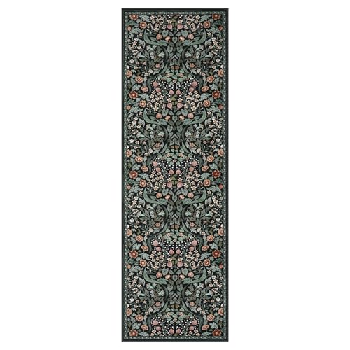Lahome Botanical Kitchen Runner Rug, 2.6x8 Dark Floral Washable Runner Rug - color: Black, size: 2'6'' x 8'