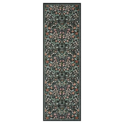 Lahome Botanical Kitchen Runner Rug, 2.6x8 Dark Floral Washable Runner Rug - color: Black, size: 2'6'' x 8'