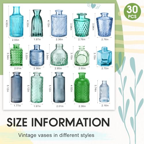 Yaomiao 30 Pcs Glass Bud Vases Centerpieces, Blue Green Series - color: Blue Green Series