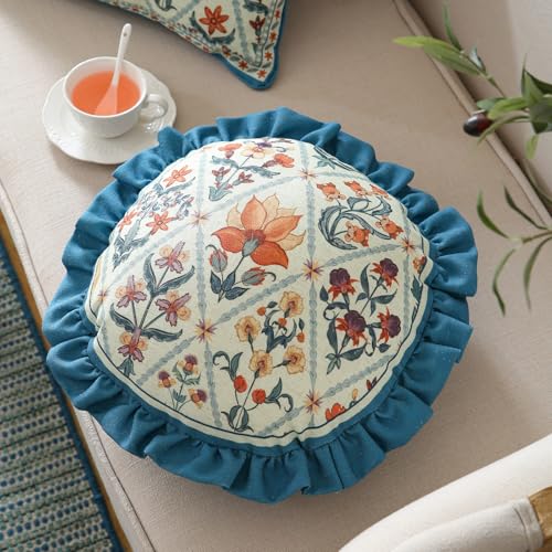 ISAENNE Designer Round Throw Pillow Cover,Set of 2,Diameter 16" - color: Floralsea a, size: 16" x 16" (Pack of 2)