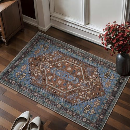 Ciicool 2x3ft Small Area Rug,Washable Boho Thin Mat for Entryway Kitchen - color: Brown/Blue, size: 2' X 3' (Rectangular)