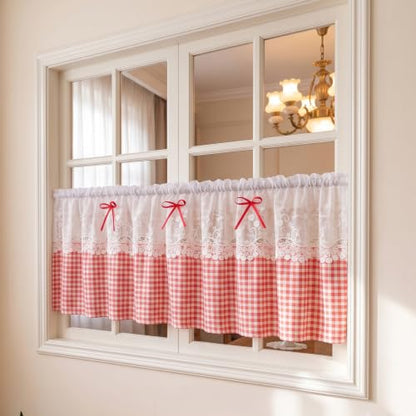 Red Gingham Valance Lace Curtain for Small Window Shabby Chic 52Wx18L - color: Red Gingham, size: 52"W x 18"L (Pack of 1)