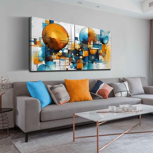 ENTANUB Abstract Canvas Wall Art for Living Room, Circle Wall Decor for Bedroom, Orange and Blue Canvas Print Paintings Artwork, Size 24x48 Inches - size: 48"L x 24"W