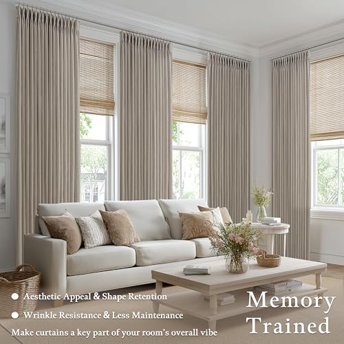 Dark Taupe Flax Linen Light Filter Pinch Pleated Curtains 100 Inches Long - color: Burlywood Birch, size: 50"W x 100"L (Pack of 2)