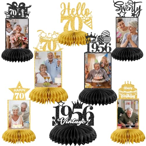 8 Pcs 70th Birthday Decoration for Women Table Honeycomb 70 Years Decor - color: 70th-new