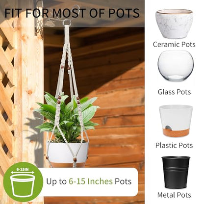 Macrame Plant Hanger - Fits 6-15 Inch Pots, Set of 2, Ivory - color: 43+43 Inch Ivory