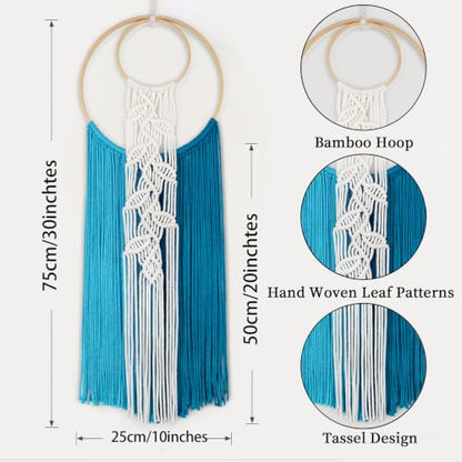 LB Blue Macrame Wall Hanging for Bedroom Headboard,10X30 Inch - color: Blue