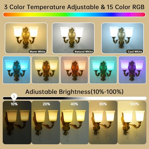 2-Light Retro Battery Operated Wall Sconces, Dimmable RGB Rechargeable Wireless Cordless Wall Lighting Glass Shade Remote Control Timer, 48hr Battery Life, Vintage for Dining Room Bedroom Living Room - color: 2-Light 1 Pack