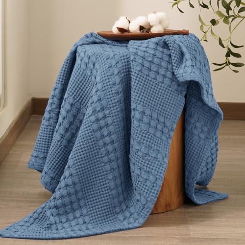 PHF Lightweight 100% Cotton Waffle Throw Blanket for Couch, Denim Blue - color: 07 Denim Blue, size: Throw(50"x60")