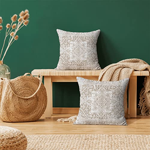 AEIOAE Boho Pillow Covers 18x18 Inch Set of 2,Carpet Pattern Throw Pillows Case,Brown Beige White Ethnic Design Outdoor Decorative Square Linen Farmhouse Decor Cushion Covers for Home Sofa Bed Couch - color: Brown Beige White Boho, size: 18" x 18" (Pack o