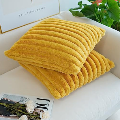 JOJUSIS Faux Fur Plush Throw Pillow Covers, Mustard Yellow, 16 x 16-Inch - color: Mustard Yellow, size: 16" x 16" (Pack of 2)