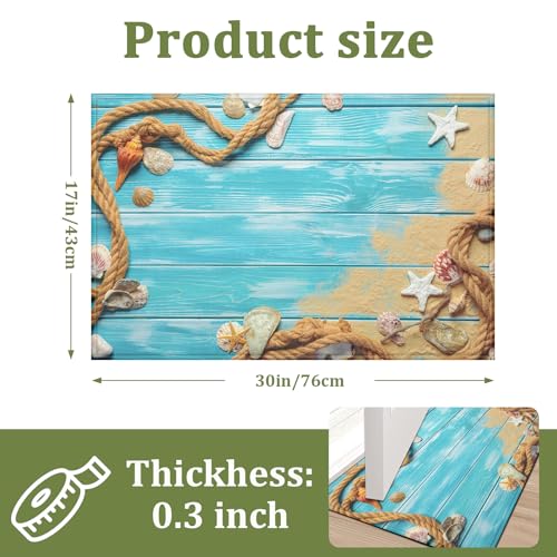 Beach Seashell Starfish Indoor Door Mat Blue Wooden Non-Slip Doormat Washable Decorative Mat Rug for Outdoor Entryway Kitchen Bathroom 17x30 Inch - color: Beach Seashell Starfish