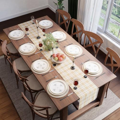 Encasa XO Table Runner, Woven Cotton Dining Linens 13"x59" Beige - color: Franca Beige Checks, size: 13x59 in