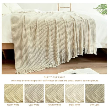 Blagic Knit Throw Blanket for Couch and Bed with Tassels,Off White, 50"x60" - color: D-beige, size: 50 × 60 in