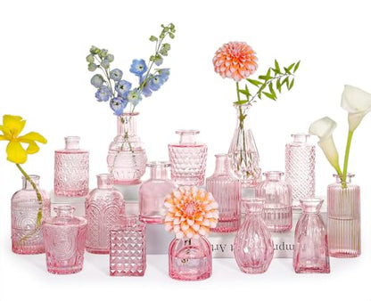 SUPMIND 16Pcs Pink Glass Bud Vases in Bulk for Wedding Table Centerpieces - color: Pink