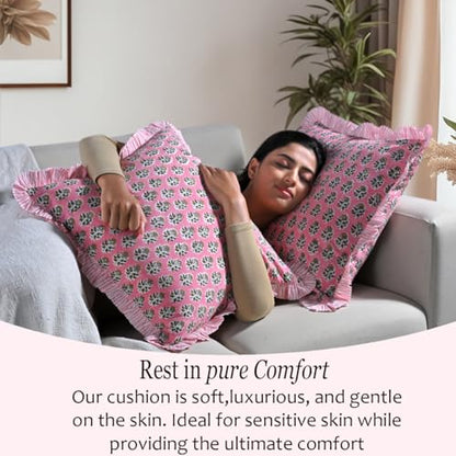 CPC Poppy Pink Block Print Ruffle Pillow Cover 16x16 Inch, Pack of 2 - color: Poppy Pink, size: 16" x 16" (Pack of 2)