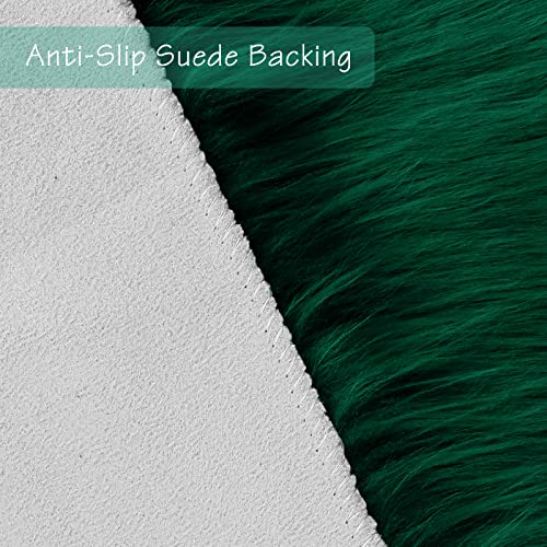 Emerald Green Faux Sheepskin Throw Rug 2x3 ft, Fluffy Fur Seat Chair Covers - color: Emerald Green, size: 2' x 3' (Oval)
