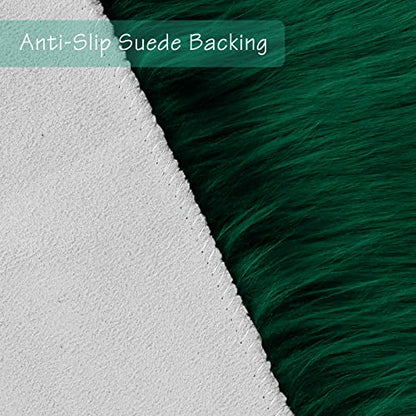 Emerald Green Faux Sheepskin Throw Rug 2x3 ft, Fluffy Fur Seat Chair Covers - color: Emerald Green, size: 2' x 3' (Oval)
