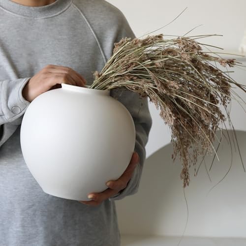 Extra Large White Ceramic Flower vase, Decorative Jar Oversize Modern Centerpiece Table Decorations,Round Shape Rustic Ceramic vases for Home Decor Dining Room (White, 9.4 * 9.4 * 9.1inch) - color: White, size: 0807
