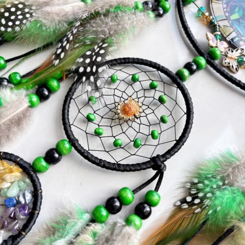 Large Dream Catchers, Rainbow Healing Crystal Tree of Life Dreamcatcher with Butterfly Suncatcher for Windows Hangings Decor, Home Wall Hanging Decor,Adults Boys Girls Festival Blessing Gift (Green)
