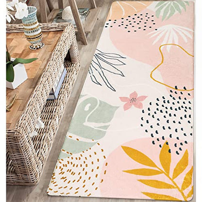 Lahome Pink Washable Runner Rug - 2x6 Non-Slip Throw Hallway Runner Rugs Low-Pile Soft Bedroom Kitchen Runner Rug Boho Botanical Print Carpet Runner for Laundry Room Entryway Bathroom Living Room - color: Pink, size: 2' x 6' (Rectangular)