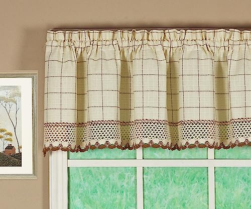 Today's Curtain Adirondack 2-Tone Crochet Valance 12", Ecru/Toast, 60W x 12L - color: Ecru/ Toast, size: 60"W x 12"L (Pack of 1)
