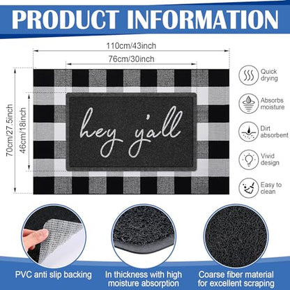 Geelin 2 Pcs Hey Y'all Doormat, Black and White Buffalo Plaid Rug Set - style: Hey Y'all