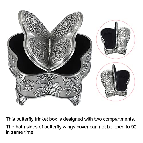 Hipiwe Antique Metal Jewelry Box Butterfly Shape Jewelry Organizer, Large - color: Silver, size: Large
