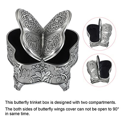 Hipiwe Antique Metal Jewelry Box Butterfly Shape Jewelry Organizer, Large - color: Silver, size: Large
