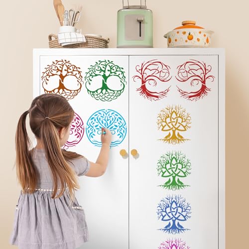 Yazhiji 15Pcs 6 x 6 Inch Tree of Life Stencil, Reusable Stencils for Painting on Wood Decoration Painting Templates for Wall Floor DIY Decorations Christmas Gifts for Kids - style: Tree of Life